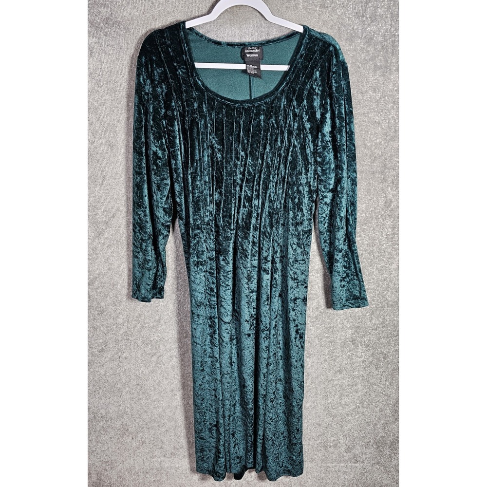 Brett Alixander Crushed Velvet Midi‎ Dress Vintage Womens Sz 16W Green Christmas